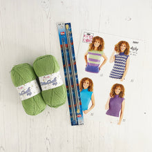 Load image into Gallery viewer, Knitting Kit: Summer Tops for Ladies in Green Cotton 4 Ply Yarn
