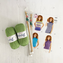 Load image into Gallery viewer, Knitting Kit: Summer Tops for Ladies in Green Cotton 4 Ply Yarn
