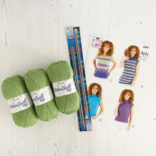 Load image into Gallery viewer, Knitting Kit: Summer Tops for Ladies in Green Cotton 4 Ply Yarn
