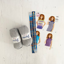 Load image into Gallery viewer, Knitting Kit: Summer Tops for Ladies in Silver Cotton 4 Ply Yarn
