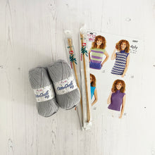 Load image into Gallery viewer, Knitting Kit: Summer Tops for Ladies in Silver Cotton 4 Ply Yarn

