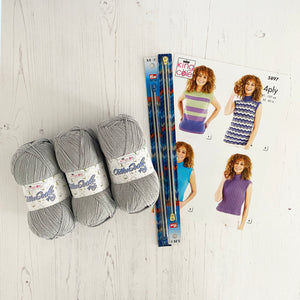Knitting Kit: Summer Tops for Ladies in Silver Cotton 4 Ply Yarn