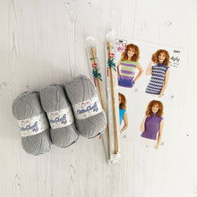 Load image into Gallery viewer, Knitting Kit: Summer Tops for Ladies in Silver Cotton 4 Ply Yarn
