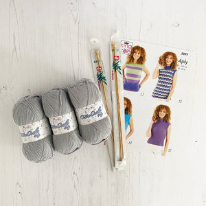 Knitting Kit: Summer Tops for Ladies in Silver Cotton 4 Ply Yarn