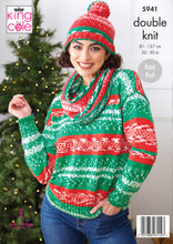 Load image into Gallery viewer, Knitting Pattern: Adult Sweater, Cowl and Hat in Christmas Yarn
