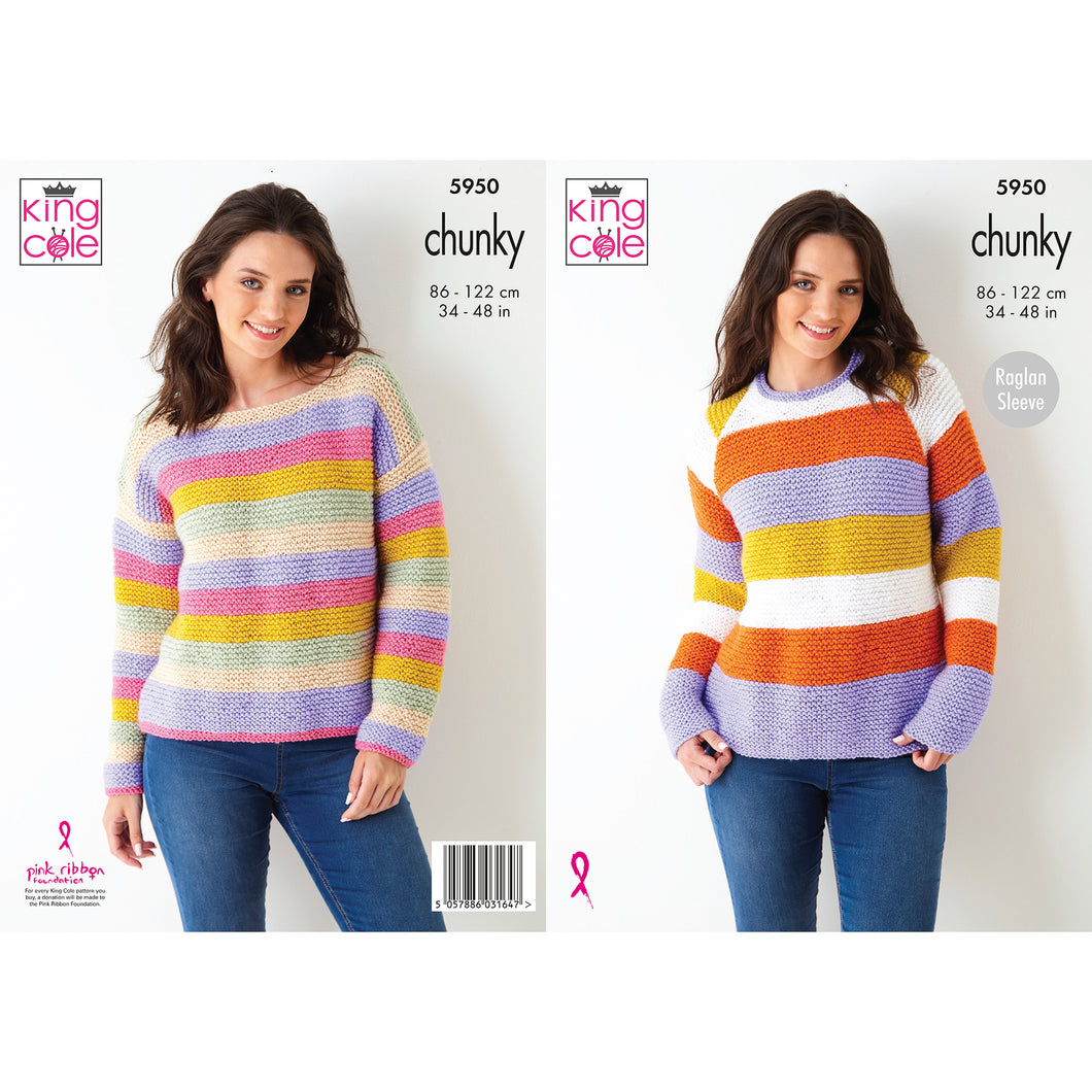 Knitting Pattern: Ladies Striped Sweaters in Chunky Yarn