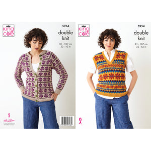 Knitting Pattern: Ladies Cardigan and Pullover or Vest in DK Yarn