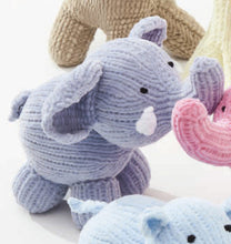 Load image into Gallery viewer, Toy Knitting Pattern: Giraffe, Elephant and Hippo Baby Toys in Yummy Yarn
