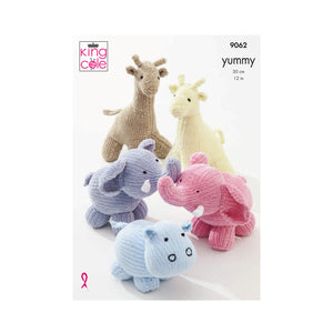 Toy Knitting Pattern: Giraffe, Elephant and Hippo Baby Toys in Yummy Yarn