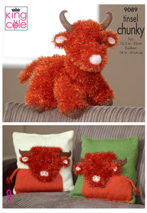 Knitting Pattern: Highland Cow Toy and Cushion in Tinsel Chunky Yarn