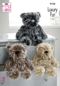 SALE: Knitting Pattern: Mummy, Daddy and Baby Bears in Luxury Faux Fur Yarn