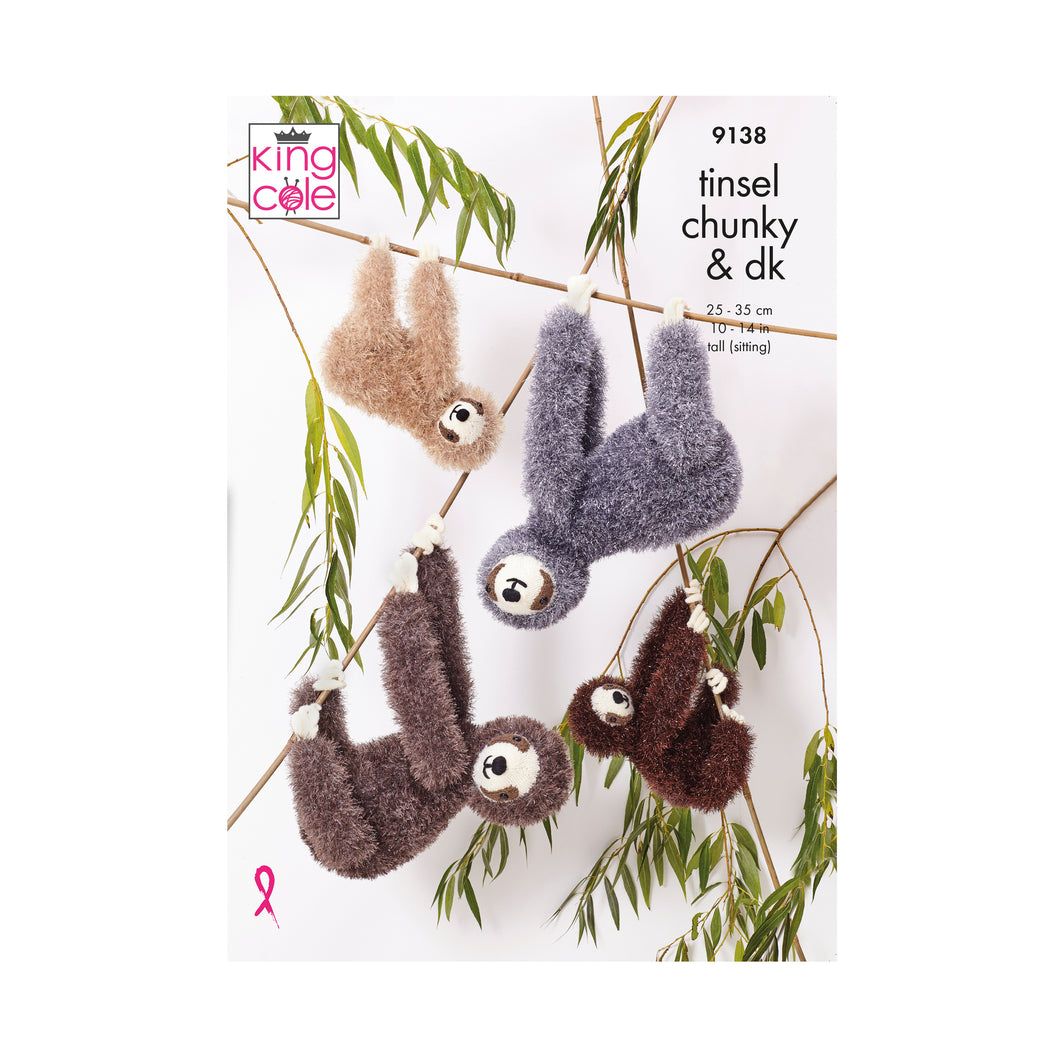 Knitting Pattern: Sloths in King Cole Tinsel Chunky Yarn