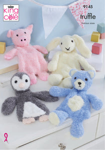 Knitting Pattern: Flat Snuggle Toys. Rabbit, Bear, Penguin and Pig