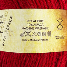 Load image into Gallery viewer, Aran Yarn: Aztec Aran with Alpaca, Red, 100g
