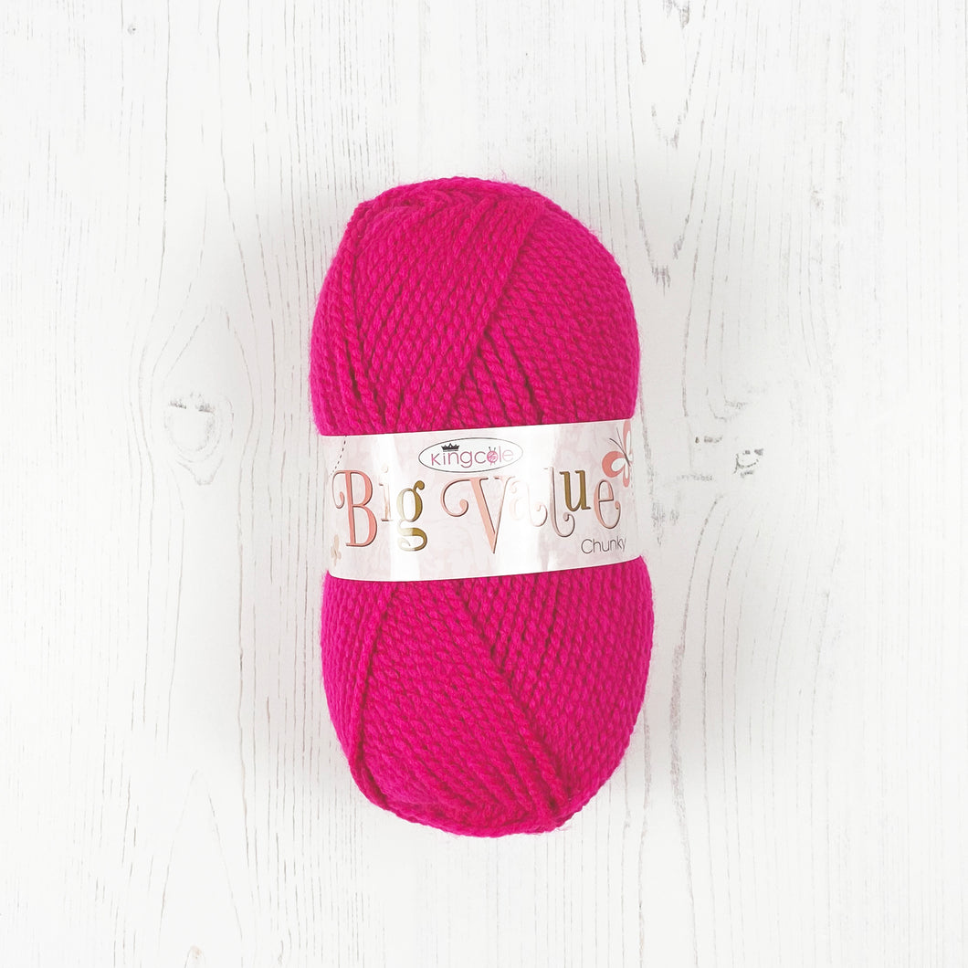 Chunky Yarn: Big Value Chunky in Bright Pink, 100g Ball