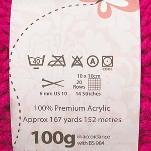 Chunky Yarn: Big Value Chunky in Bright Pink, 100g Ball