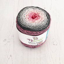 Load image into Gallery viewer, Yarn: Retwisst Recycled Chainy Cotton Cake Five Colour Gradient, Grey and Pink, 250g
