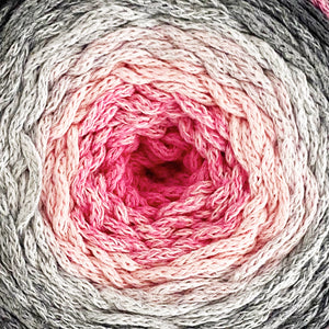 Yarn: Retwisst Recycled Chainy Cotton Cake Five Colour Gradient, Grey and Pink, 250g