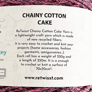 Yarn: Retwisst Recycled Chainy Cotton Cake Five Colour Gradient, Grey and Pink, 250g