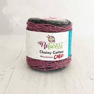 Yarn: Retwisst Recycled Chainy Cotton Cake Five Colour Gradient, Grey and Pink, 250g
