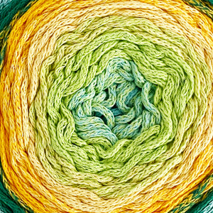 Yarn: Retwisst Recycled Chainy Cotton Cake Five Colour Gradient, Green and Yellow, 250g