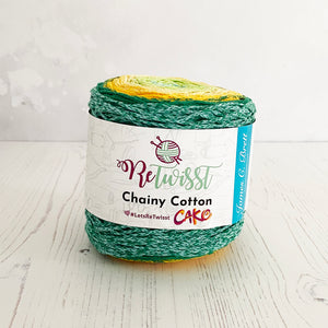 Yarn: Retwisst Recycled Chainy Cotton Cake Five Colour Gradient, Green and Yellow, 250g