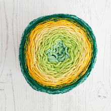 Load image into Gallery viewer, Yarn: Retwisst Recycled Chainy Cotton Cake Five Colour Gradient, Green and Yellow, 250g
