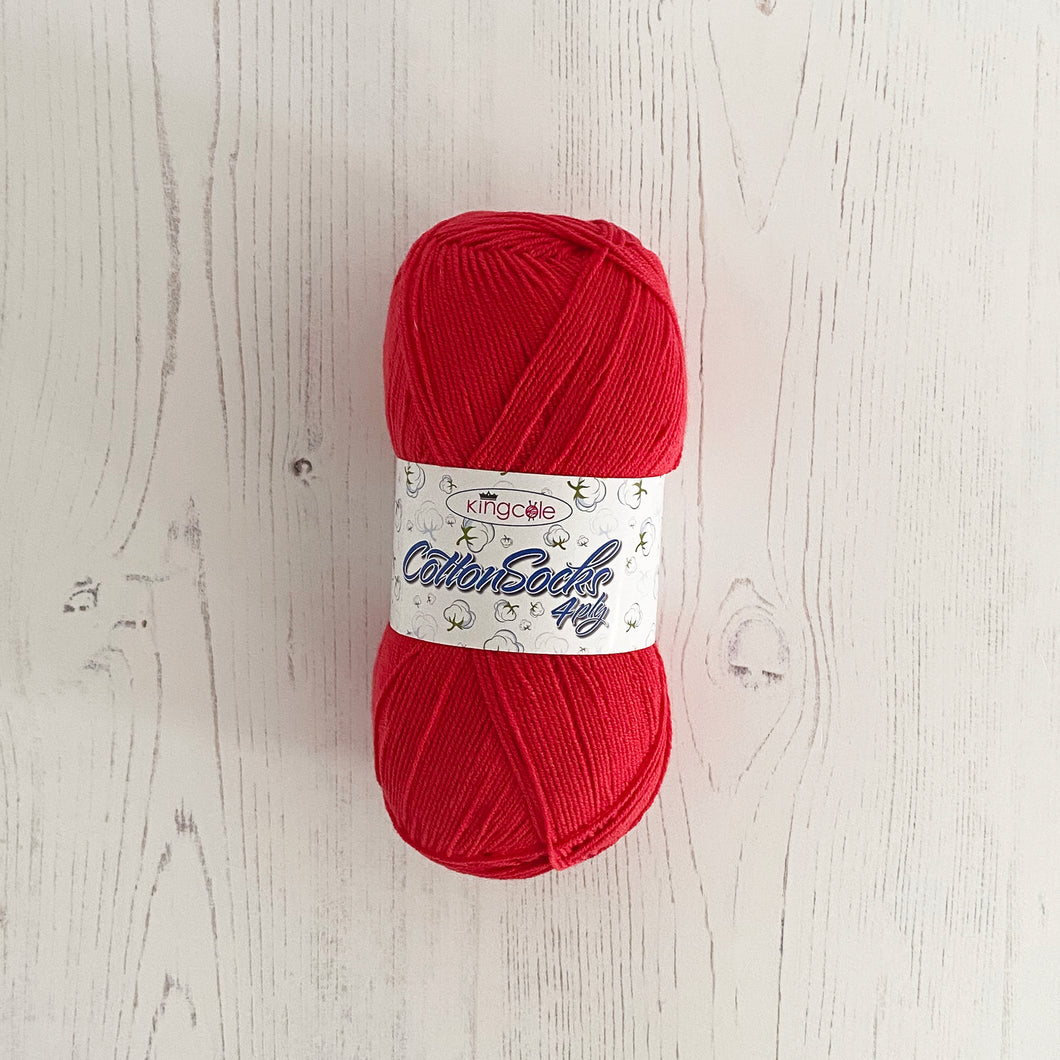 Sock Yarn: Cotton Socks 4 Ply in Red, 100g Ball