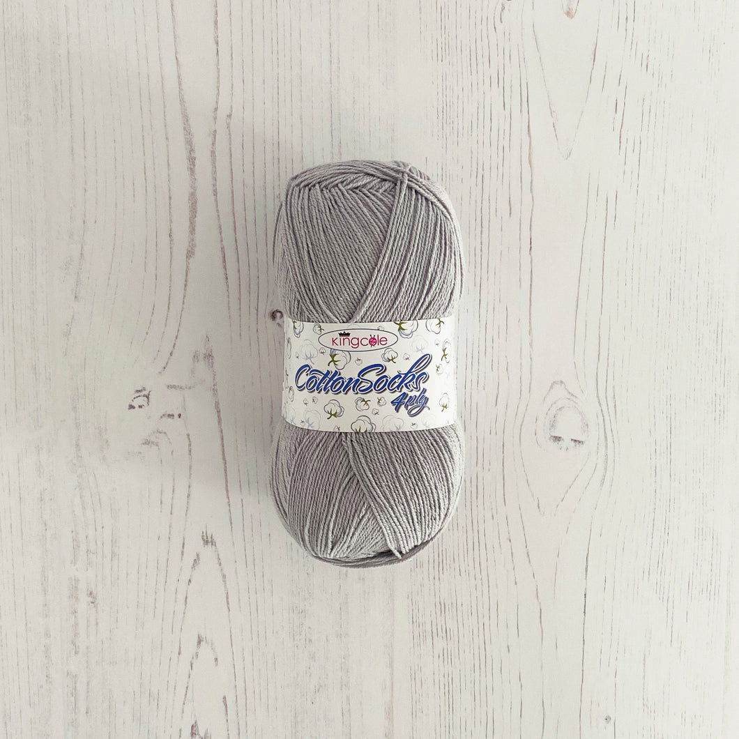 Sock Yarn: Cotton Socks 4 Ply in Silver, 100g Ball
