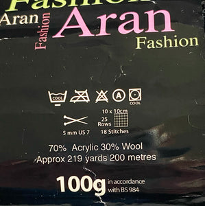 Aran Yarn: Black Fashion Aran with Wool, 100g