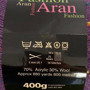 Aran Yarn: Purple Fashion Aran with Wool, 400g