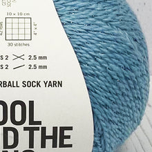 Load image into Gallery viewer, Sock Yarn: Wool and the Gang Glitterball Sock Yarn in Boogie Blue, 100g Ball
