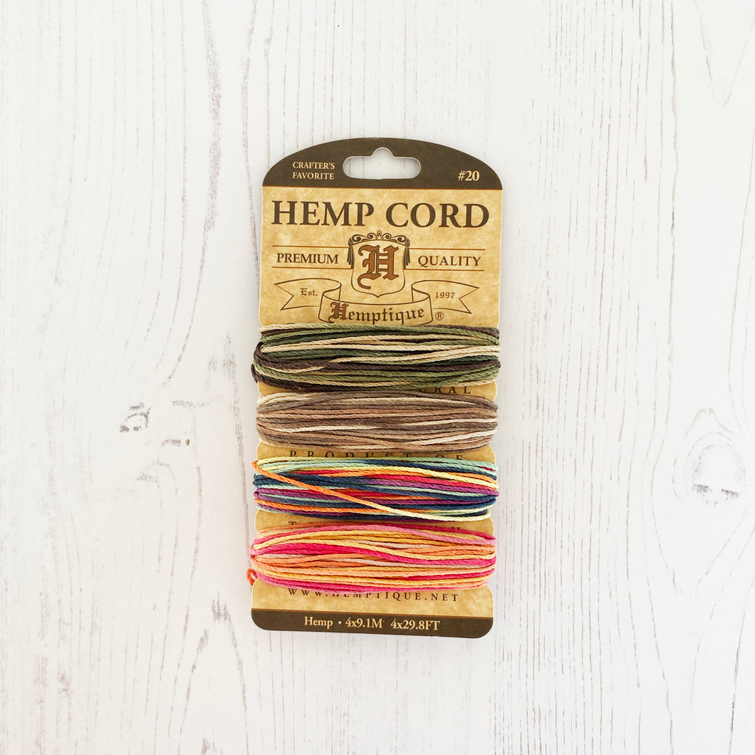Hemptique 100% Hemp Cord, 4 x 9.1m, 1mm wide. Colour: Variegated Festival