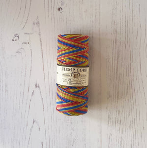 Hemp Cord: Blue, Red and Yellow, Variegated, 5 or 10mm, 1mm wide