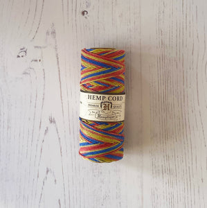 Hemp Cord: Blue, Red and Yellow, Variegated, 5 or 10mm, 1mm wide