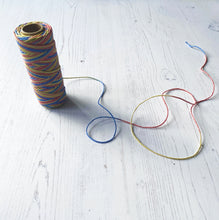 Load image into Gallery viewer, Hemp Cord: Blue, Red and Yellow, Variegated, 5 or 10mm, 1mm wide

