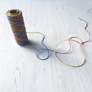 Hemp Cord: Blue, Red and Yellow, Variegated, 5 or 10mm, 1mm wide