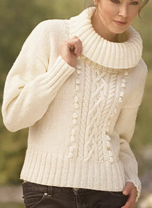 Knitting Pattern: Ladies Aran Sweater with Polo Neck