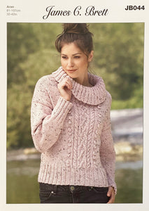 Knitting Pattern: Ladies Aran Sweater with Polo Neck