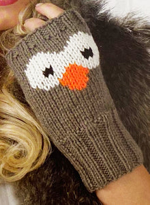 Knitting Pattern: Owl and Panda Hat and Fingerless Gloves for Adults in DK Yarn