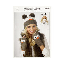 Load image into Gallery viewer, Knitting Pattern: Owl and Panda Hat and Fingerless Gloves for Adults in DK Yarn

