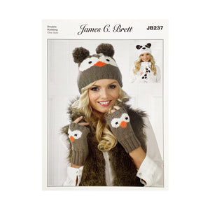 Knitting Pattern: Owl and Panda Hat and Fingerless Gloves for Adults in DK Yarn