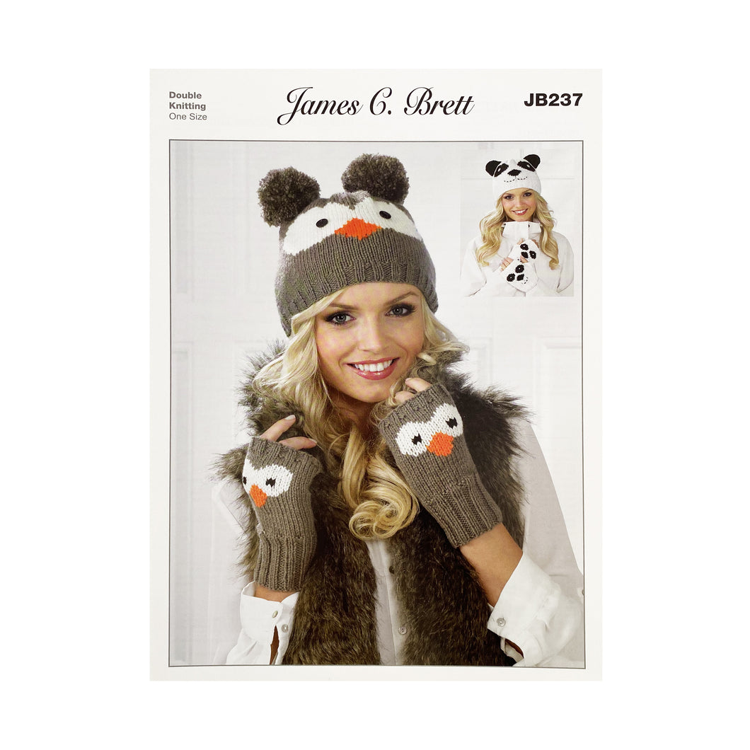 Knitting Pattern: Owl and Panda Hat and Fingerless Gloves for Adults in DK Yarn