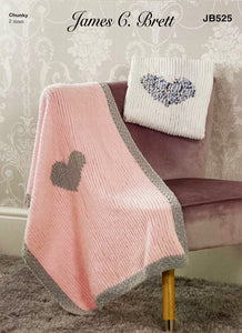 Knitting Pattern: Baby Blankets with Love Heart in Flutterby Chunky Yarn