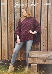 Knitting Pattern: Ladies Ponchos with Cable in Chunky Yarn