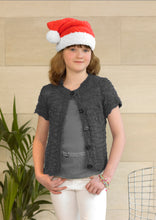 Load image into Gallery viewer, Young girl wearing a hand knitted Santa hat. The yarn has a furry texture and the main section is knitted in red with a white brim and matching white pom pom 
