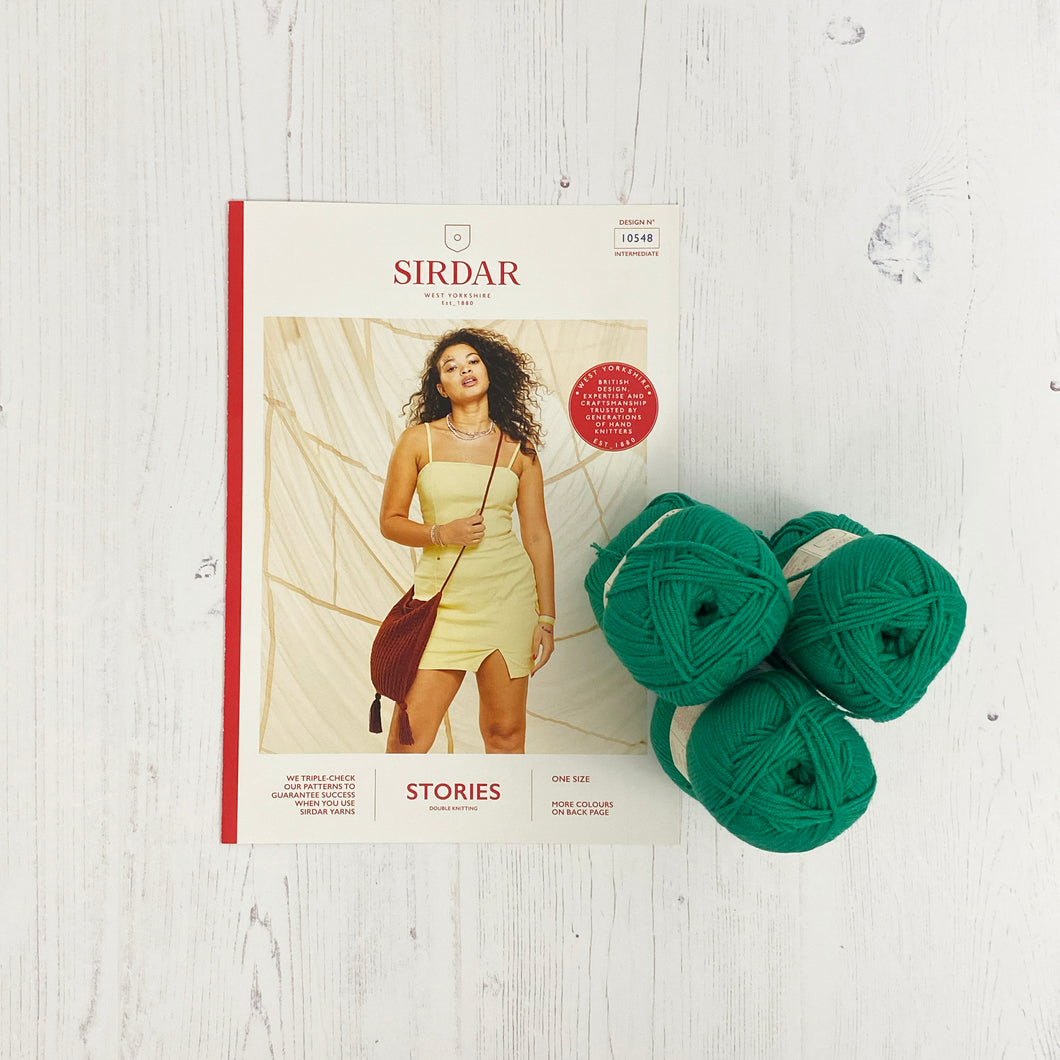 Pattern + Yarn: Knitted Cross Body Bag in Green Sirdar Stories Cotton Yarn