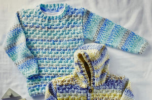 Knitting Pattern: Aran Sweater and Hooded Cardigan for 2-13 years