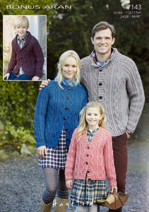 Knitting Pattern: Aran Cardigans for Men, Ladies and Kids