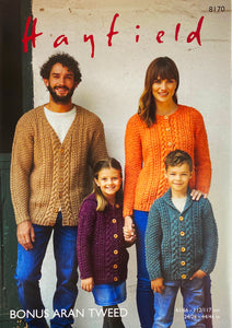 Knitting Pattern: Aran Cardigans for Men, Ladies and Kids